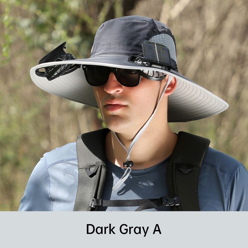 Sombrero de pescador para hombre con protección solar y 2 ventiladores solares desmontables.