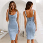 Vestido ajustado de mezclilla con tirantes y cuello en U para mujer