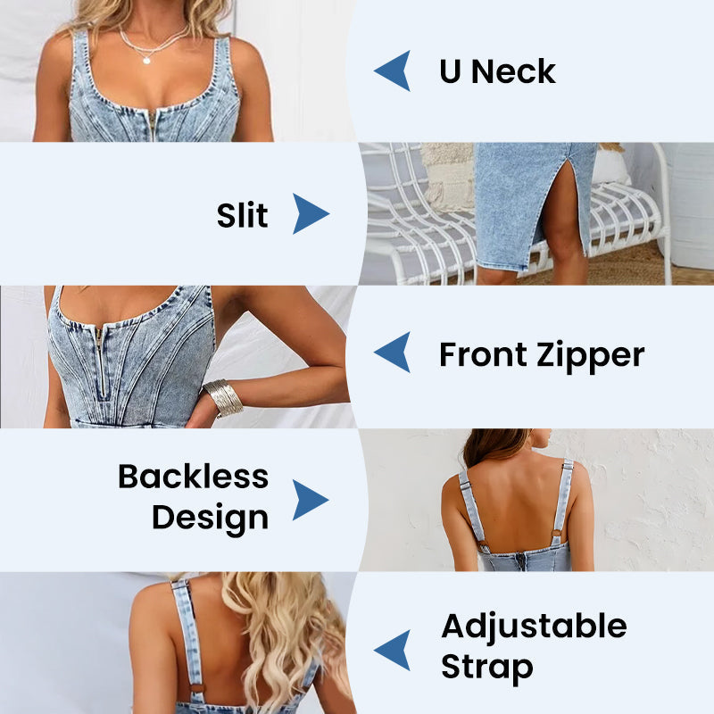Vestido ajustado de mezclilla con tirantes y cuello en U para mujer