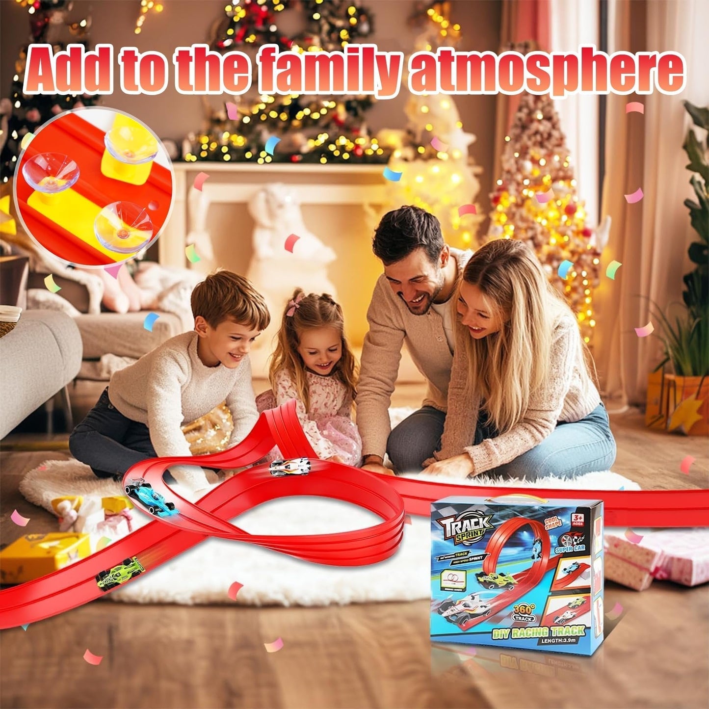 🎁Oferta especial de Navidad: 50 % de descuento🎅🏎️Pista de carreras con ventosas para coches de aleación para niños DIY