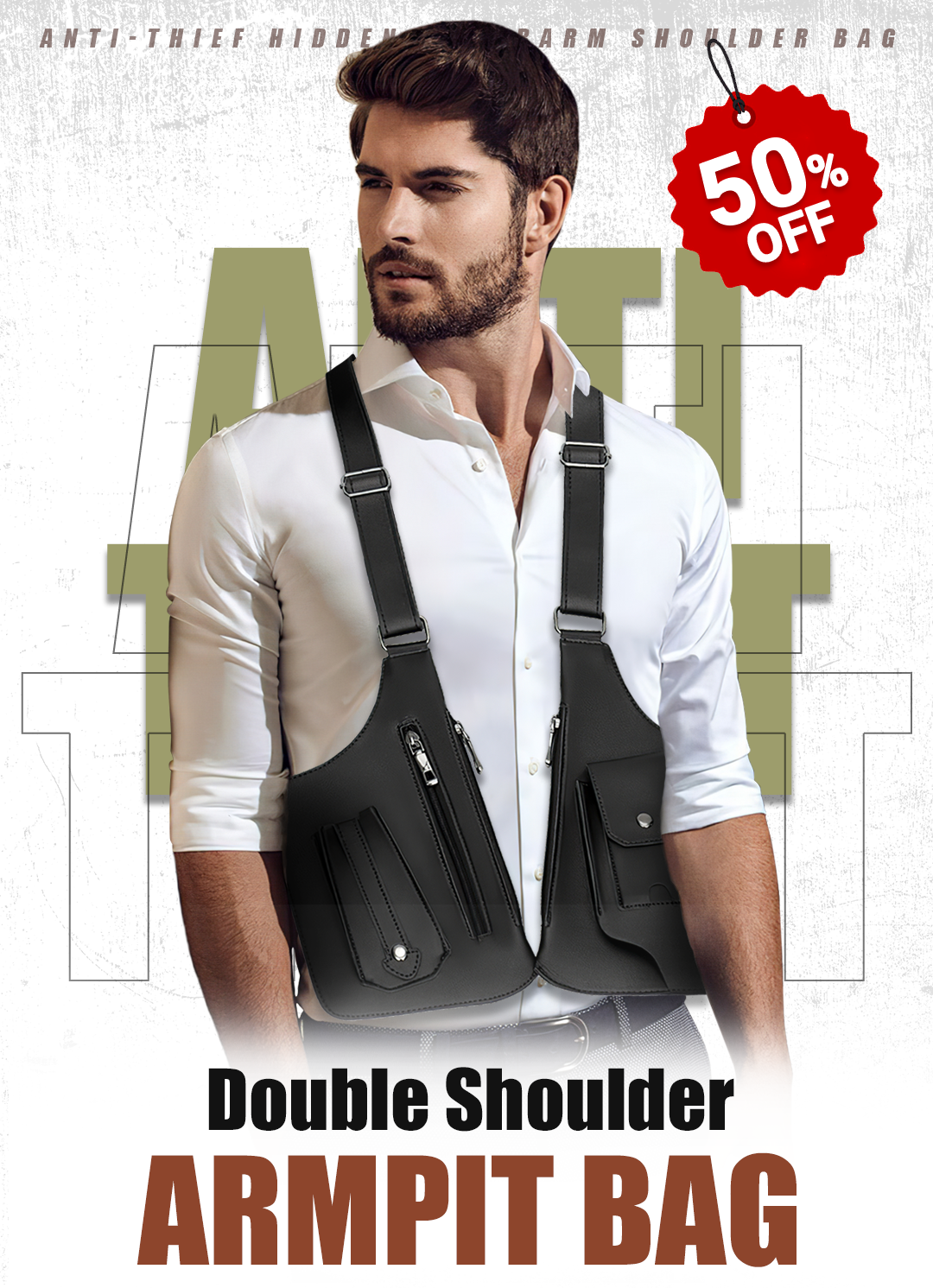 🔥2026 NUEVO A LA VENTA🔥 Bolso táctico antirrobo para hombre - Correas dobles para los hombros, múltiples bolsillos y resistente al agua 🎒🛡️