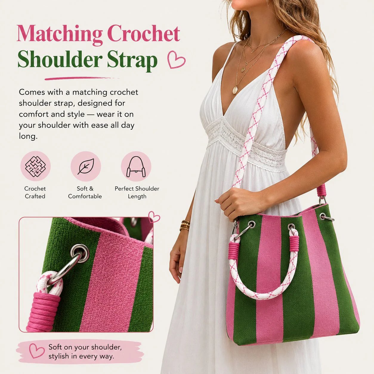 🏆👜 Oferta por Tiempo Limitado: 50% DESCUENTO 🌴 Bolso Cubo de Punto Boho a Rayas para Mujer – Bolso de Hombro Artesanal para Playa y Verano