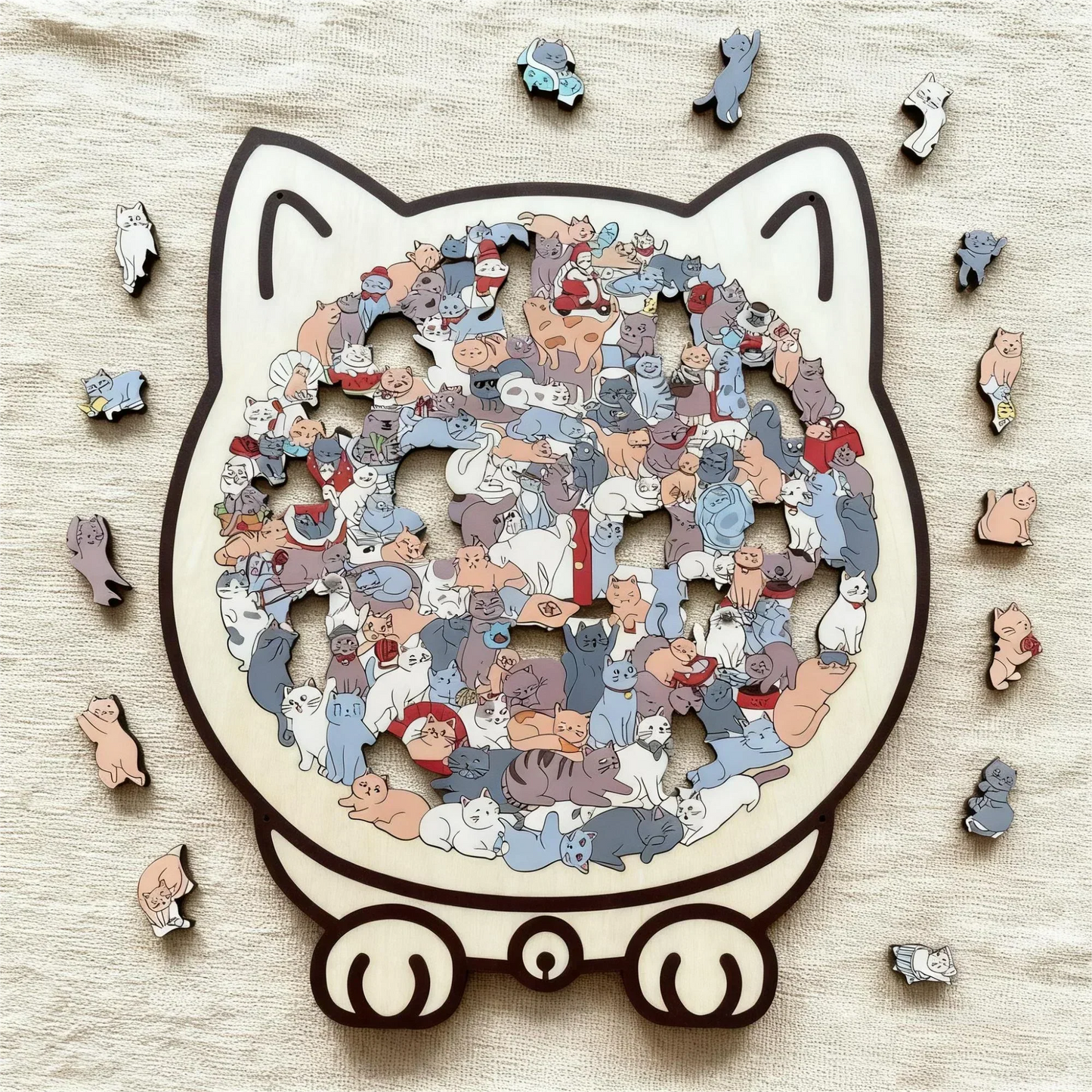 🎁Oferta de Navidad 50% de descuento🎅Rompecabezas de madera Morandi-Color de 135 piezas con forma de gato