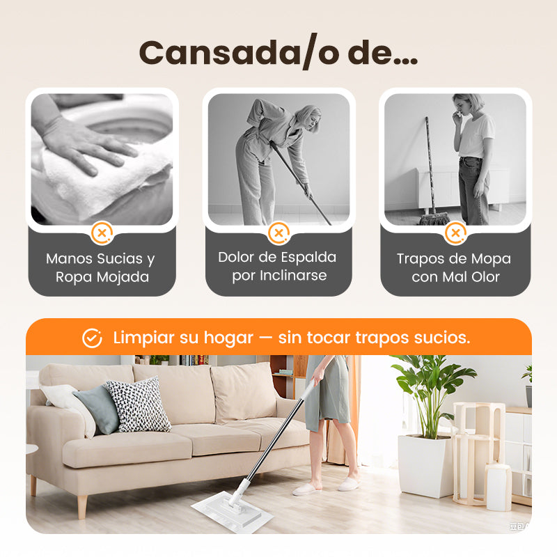 🏆Oferta especial: 60 % de descuento 🔥 Mopa plana con mango de acero inoxidable y paños lavables reutilizables