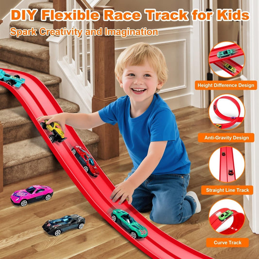 🎁Oferta especial de Navidad: 50 % de descuento🎅🏎️Pista de carreras con ventosas para coches de aleación para niños DIY
