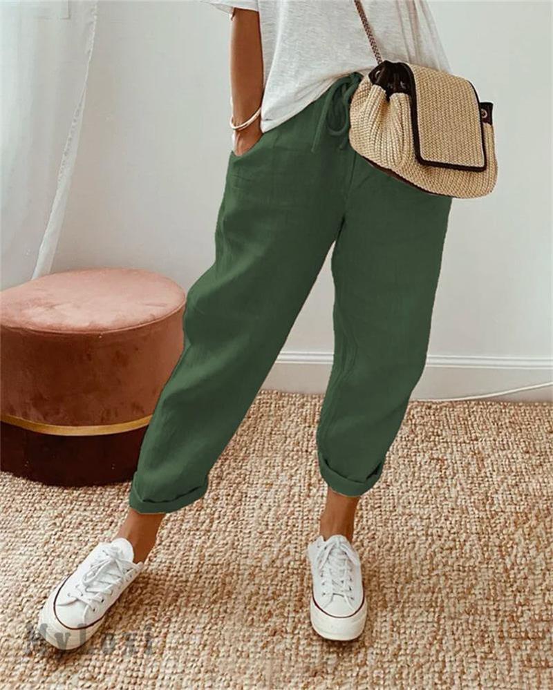 🎁 ¡50 % DE DESCUENTO! 👖🌿 Pantalones informales de algodón y lino para mujer: transpirables, de cintura alta y largo hasta el tobillo, elegantes ✨