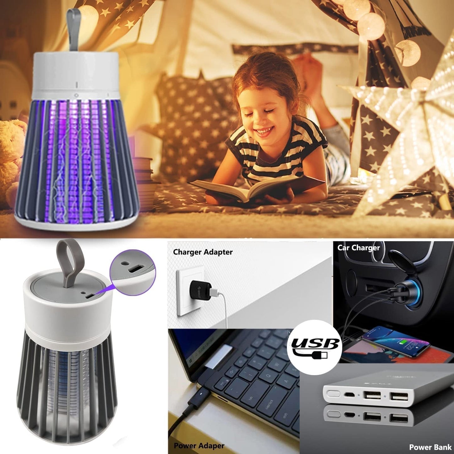 🔥Promoción de verano🦟Lámpara portátil USB/recargable para mosquitos y moscas, para interiores y exteriores.
