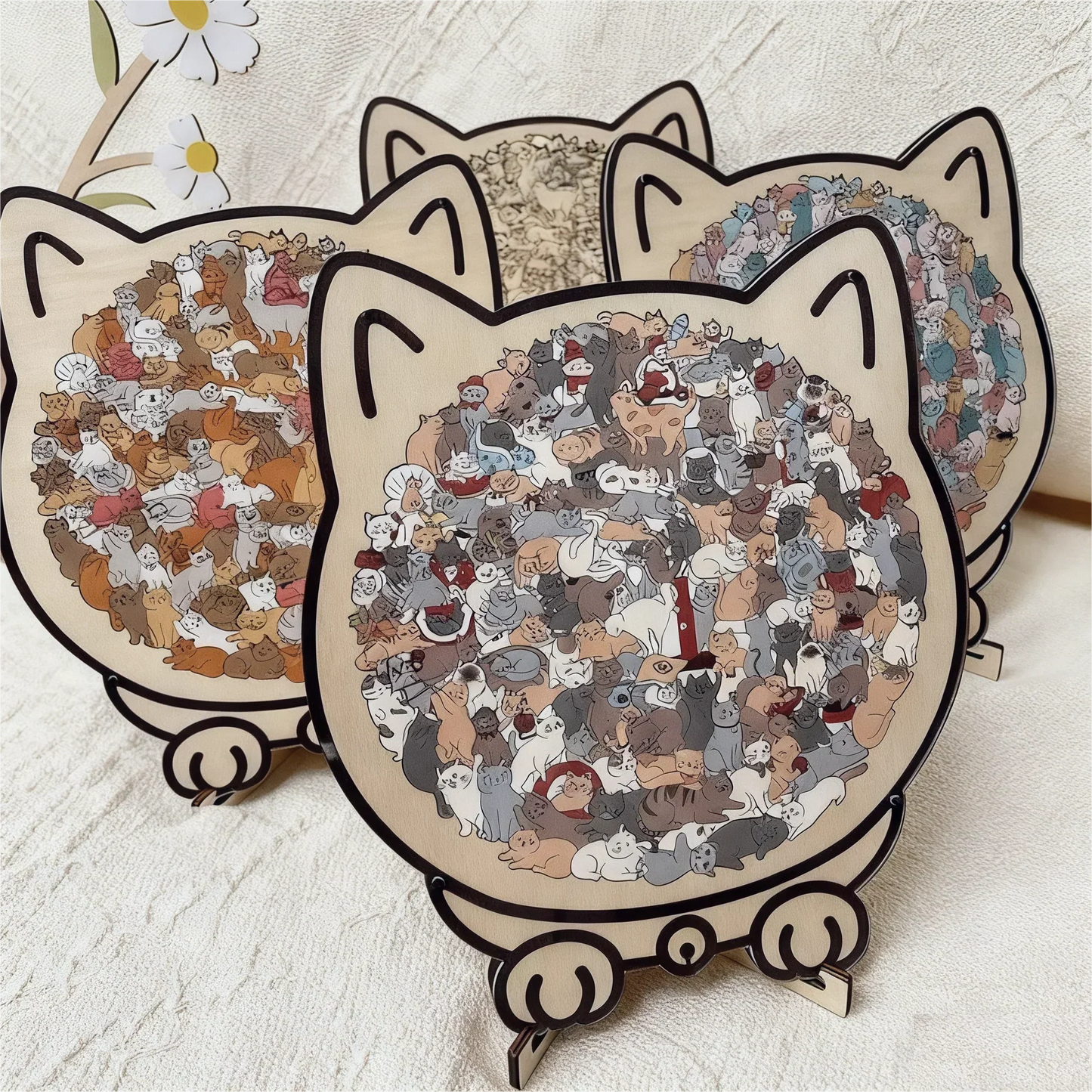 🎁Oferta de Navidad 50% de descuento🎅Rompecabezas de madera Morandi-Color de 135 piezas con forma de gato