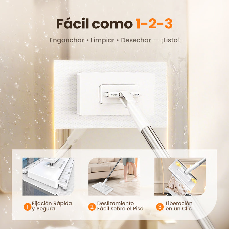 🏆Oferta especial: 60 % de descuento 🔥 Mopa plana con mango de acero inoxidable y paños lavables reutilizables