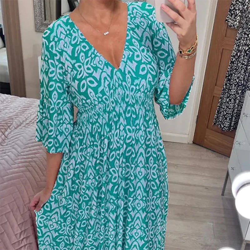 👗Vestido holgado con cuello en V y estampado