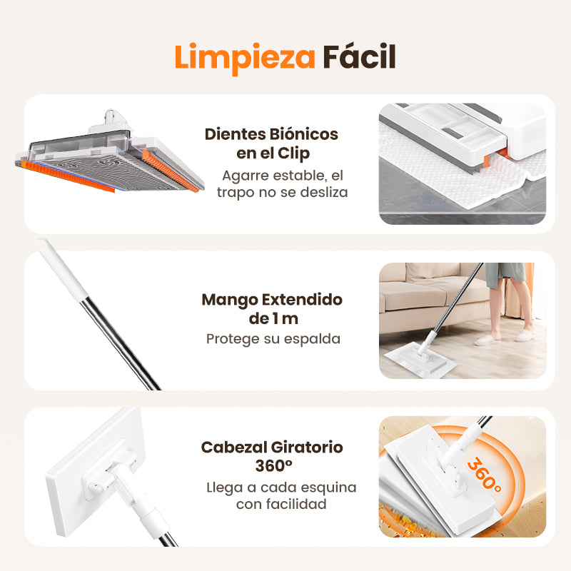 🏆Oferta especial: 60 % de descuento 🔥 Mopa plana con mango de acero inoxidable y paños lavables reutilizables