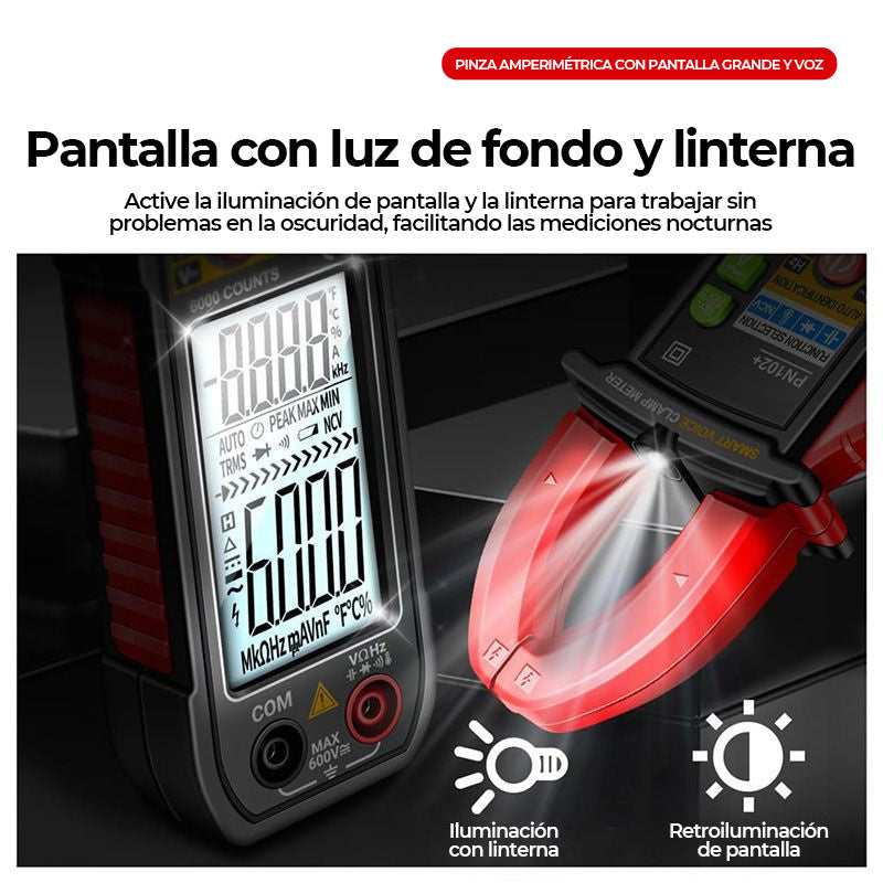 Comprobador multímetro con pinza de voz inteligente