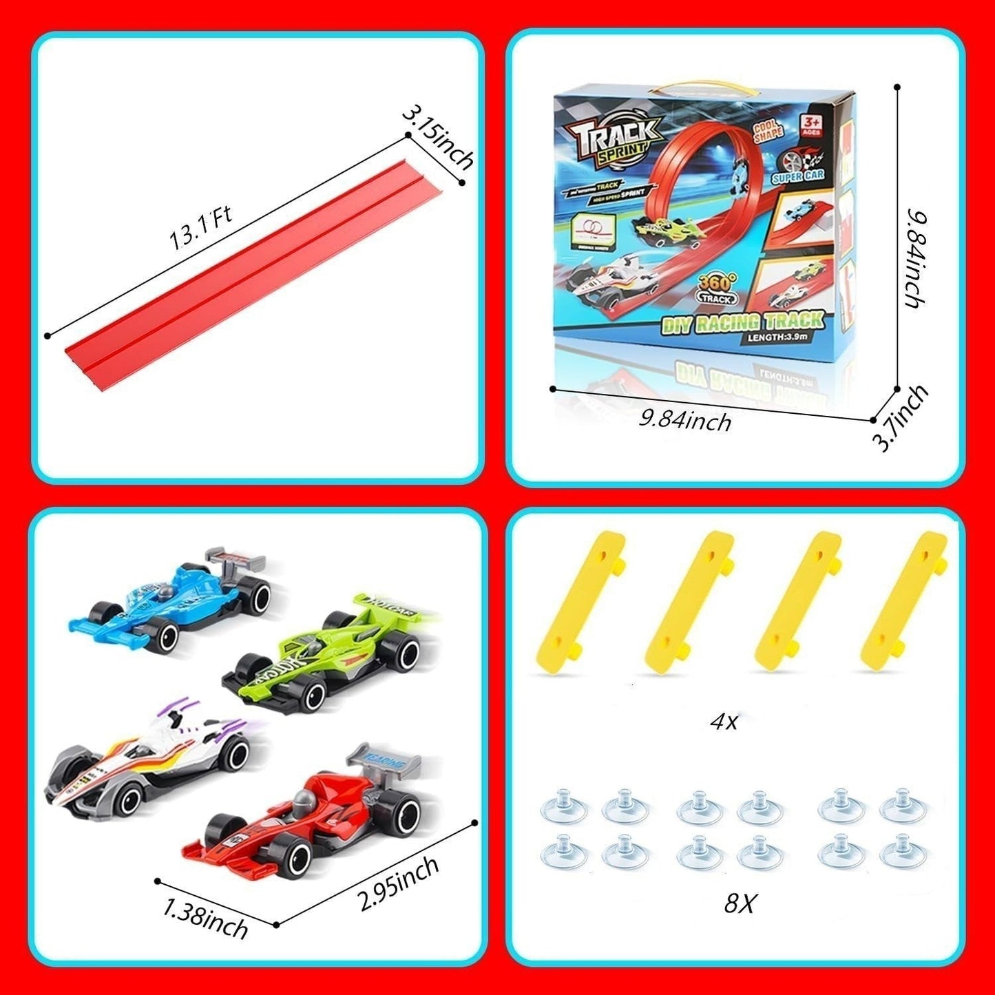 🎁Oferta especial de Navidad: 50 % de descuento🎅🏎️Pista de carreras con ventosas para coches de aleación para niños DIY