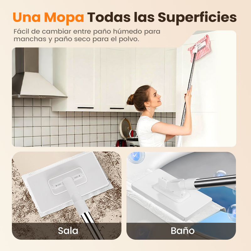 🏆Oferta especial: 60 % de descuento 🔥 Mopa plana con mango de acero inoxidable y paños lavables reutilizables