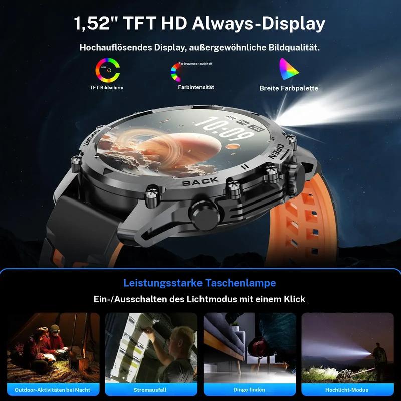 Smartwatch HD de 1.52" para hombre – Control de llamadas y música – Múltiples modos deportivos – Resistencia al agua IP68 – Batería de larga duración – Reloj deportivo para Android y iPhone