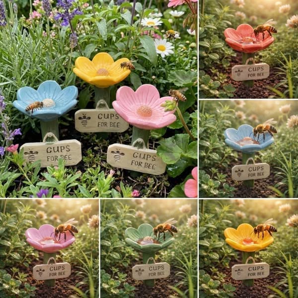 🌿🌸 Bebedero de abejas de cerámica con forma de flor💦🐝Práctico dispensador de agua para abejas, resistente a la intemperie y sostenible: ¡respetuoso con los insectos!