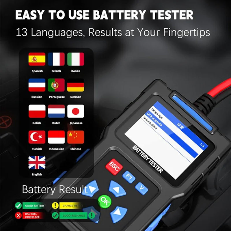 Comprobador de baterías de coche BT100, comprobador de carga de 12 V
