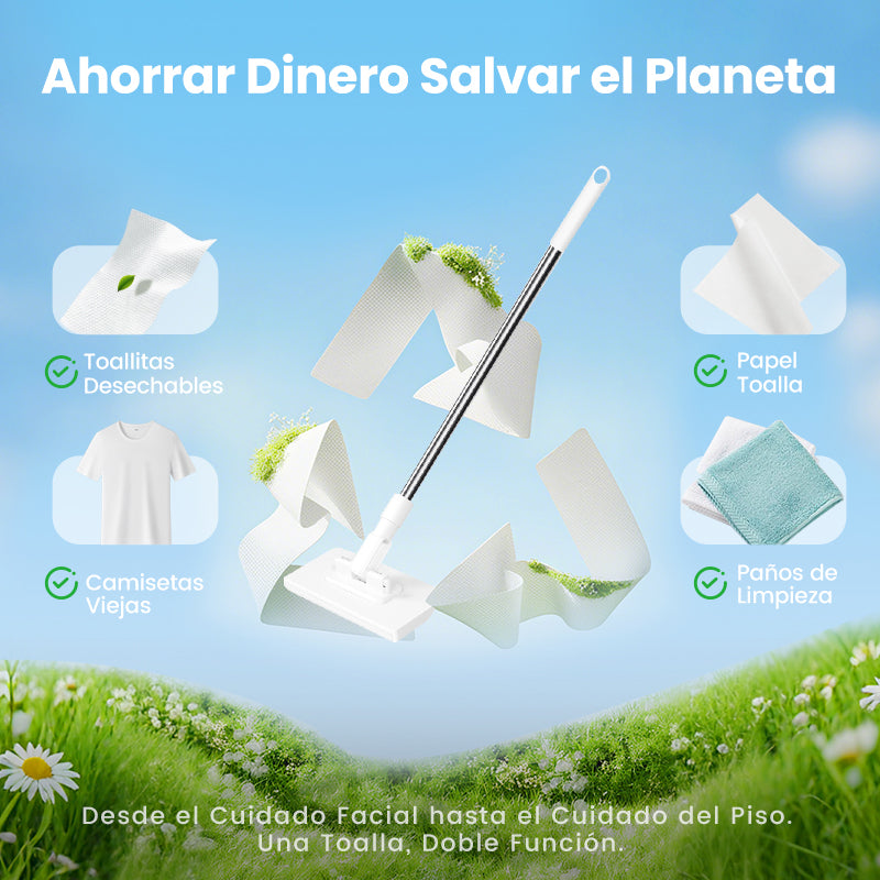 🏆Oferta especial: 60 % de descuento 🔥 Mopa plana con mango de acero inoxidable y paños lavables reutilizables