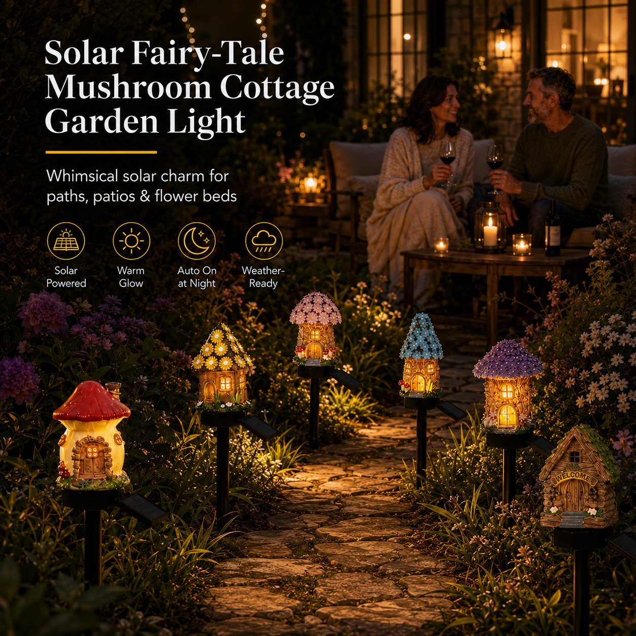 🎁Novedades 2026 con 50% de descuento🌙🏡Lámpara solar de jardín con forma de seta de cuento de hadas