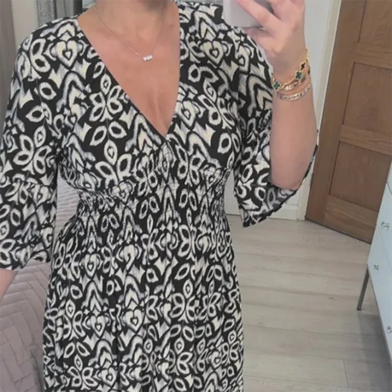 👗Vestido holgado con cuello en V y estampado