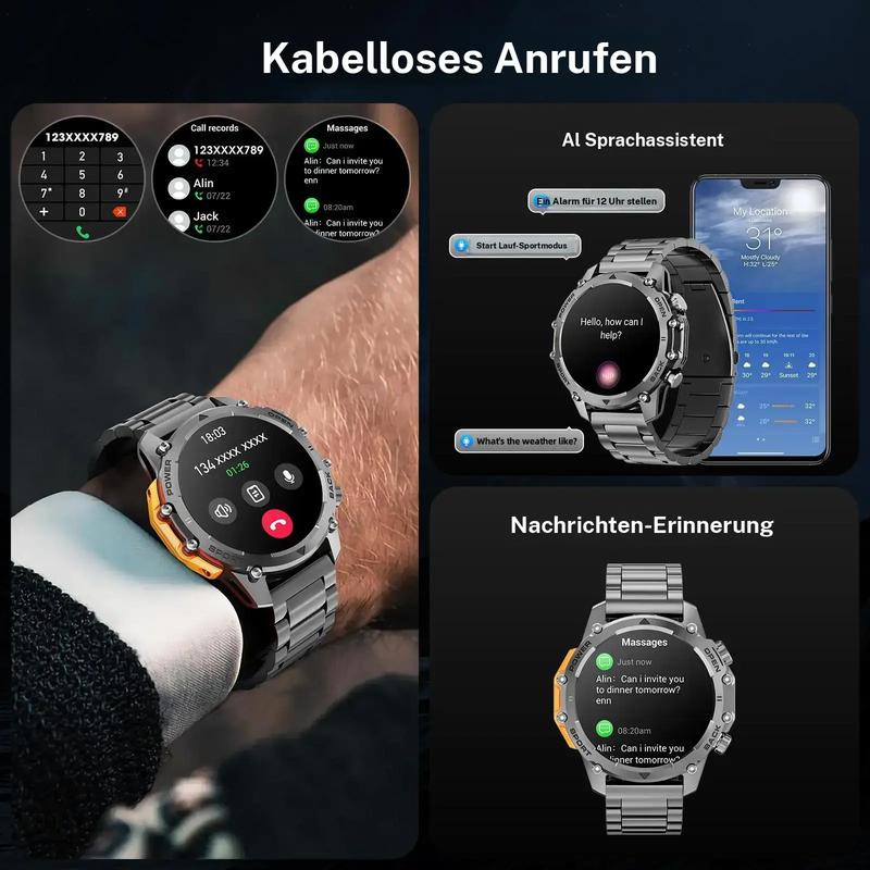 Smartwatch HD de 1.52" para hombre – Control de llamadas y música – Múltiples modos deportivos – Resistencia al agua IP68 – Batería de larga duración – Reloj deportivo para Android y iPhone
