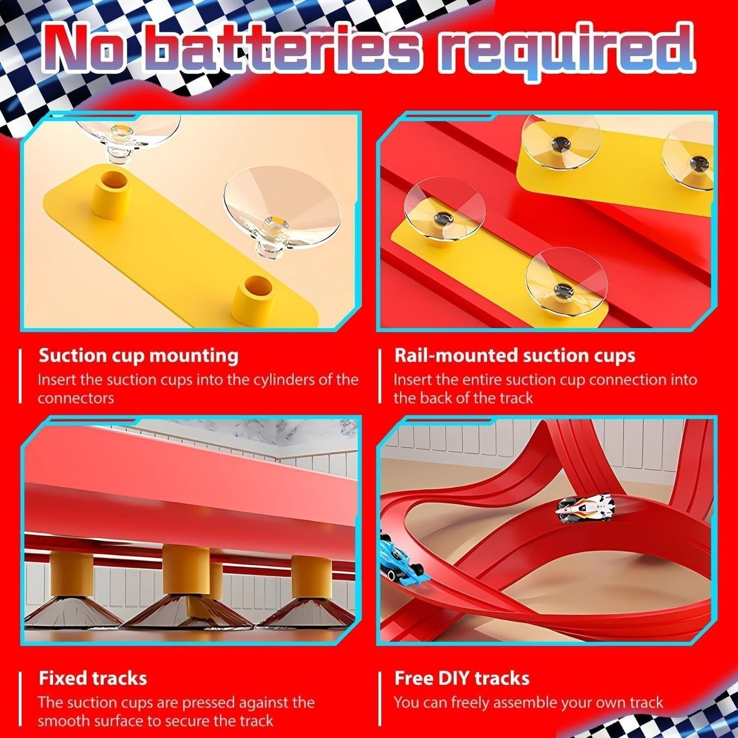 🎁Oferta especial de Navidad: 50 % de descuento🎅🏎️Pista de carreras con ventosas para coches de aleación para niños DIY