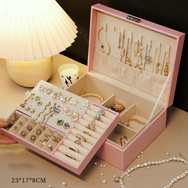 Organizador de Pendientes y Collares de Cuero PU de Gran Capacidad con Cerradura
