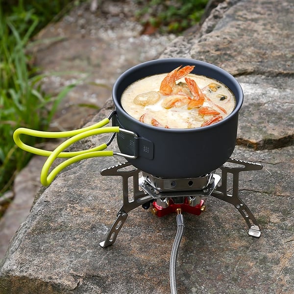 ⛺ ¡50% DE DESCUENTO POR TIEMPO LIMITADO! ✨ Hornillo de gas para camping – 5800W, encendido piezoeléctrico, resistente al viento 🔥