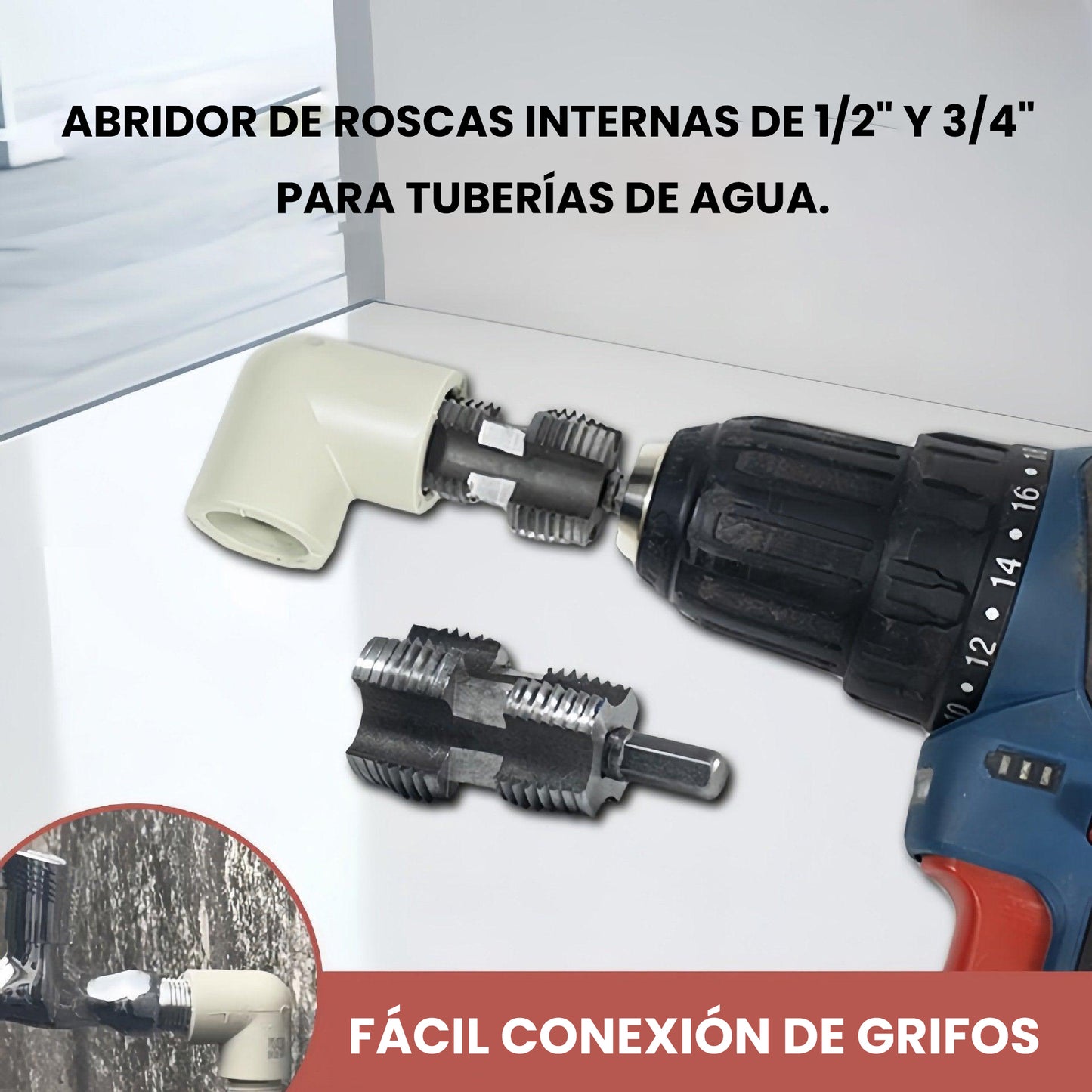 🌲Kit de roscado de tubos de PVC compatible con taladro eléctrico con varios tama