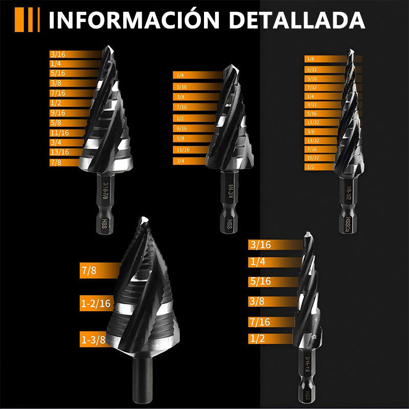 Juego de 5 brocas escalonadas HSS para metal (envío gratis)