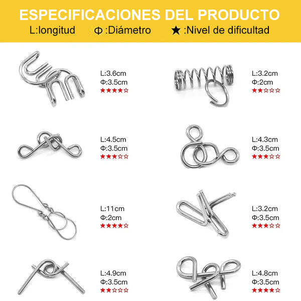🔥 50% DE DESCUENTO ! 🧩 Anillo Rompecabezas de Metal (8 Piezas) - Desafío Mental con Instrucciones y Solución Incluidas, Ideal para Regalo 🎁✨