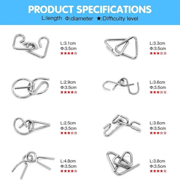 🔥 50% DE DESCUENTO ! 🧩 Anillo Rompecabezas de Metal (8 Piezas) - Desafío Mental con Instrucciones y Solución Incluidas, Ideal para Regalo 🎁✨