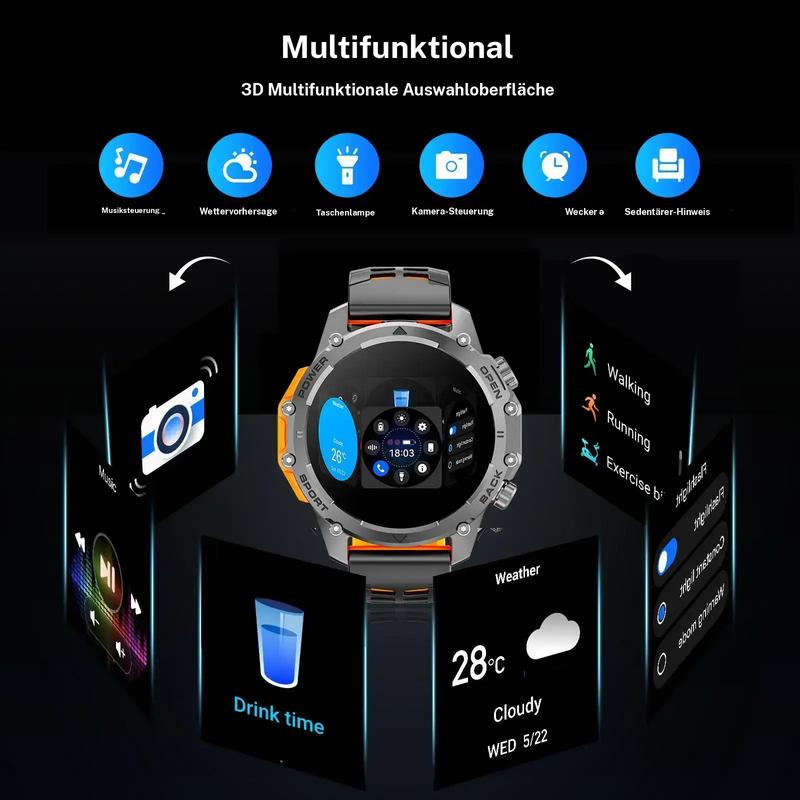 Smartwatch HD de 1.52" para hombre – Control de llamadas y música – Múltiples modos deportivos – Resistencia al agua IP68 – Batería de larga duración – Reloj deportivo para Android y iPhone