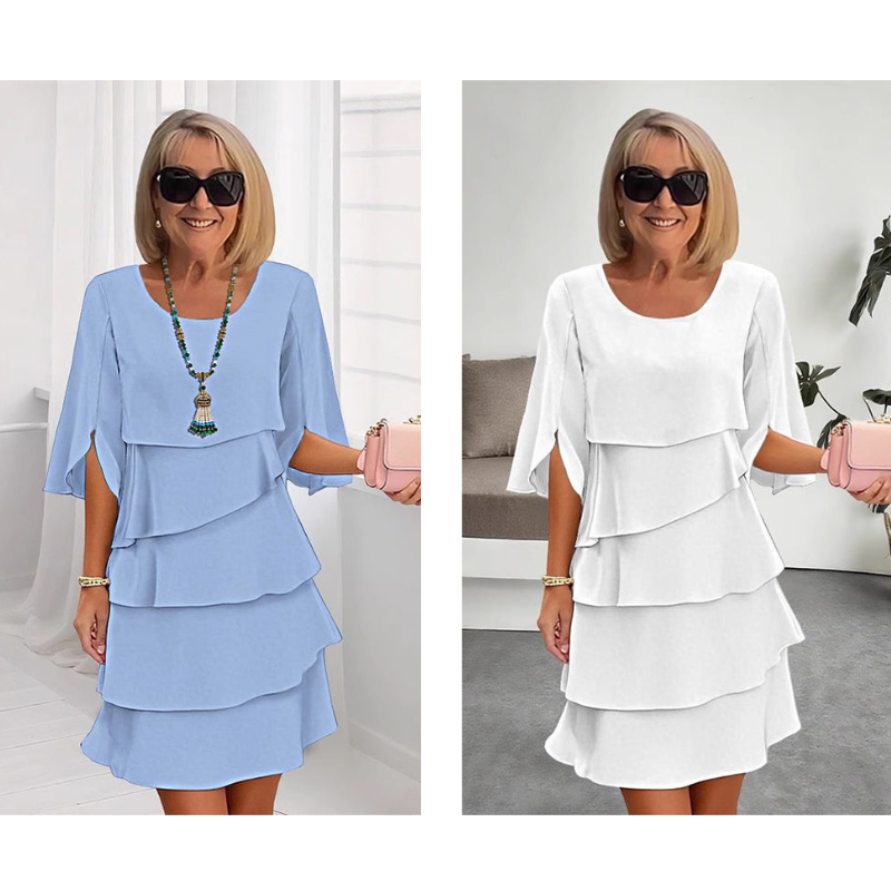 🎁 ¡50 % DE DESCUENTO! Elegante vestido con mangas con volantes en capas para mujer: un estilo sencillo para cualquier ocasión 💃