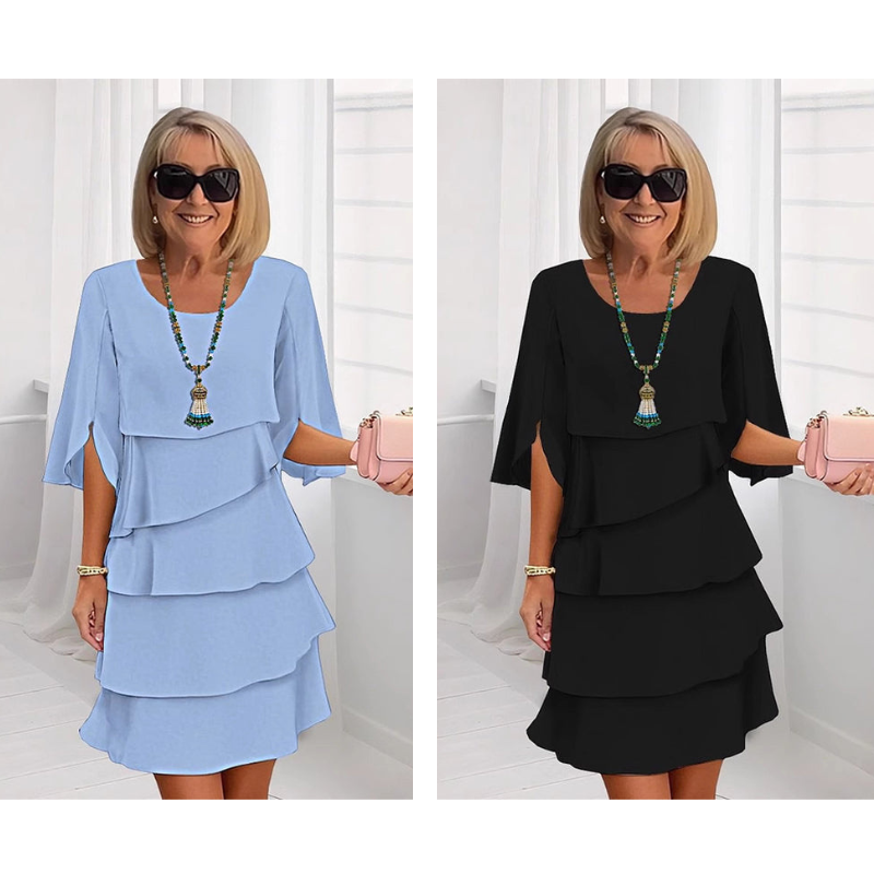 🎁 ¡50 % DE DESCUENTO! Elegante vestido con mangas con volantes en capas para mujer: un estilo sencillo para cualquier ocasión 💃