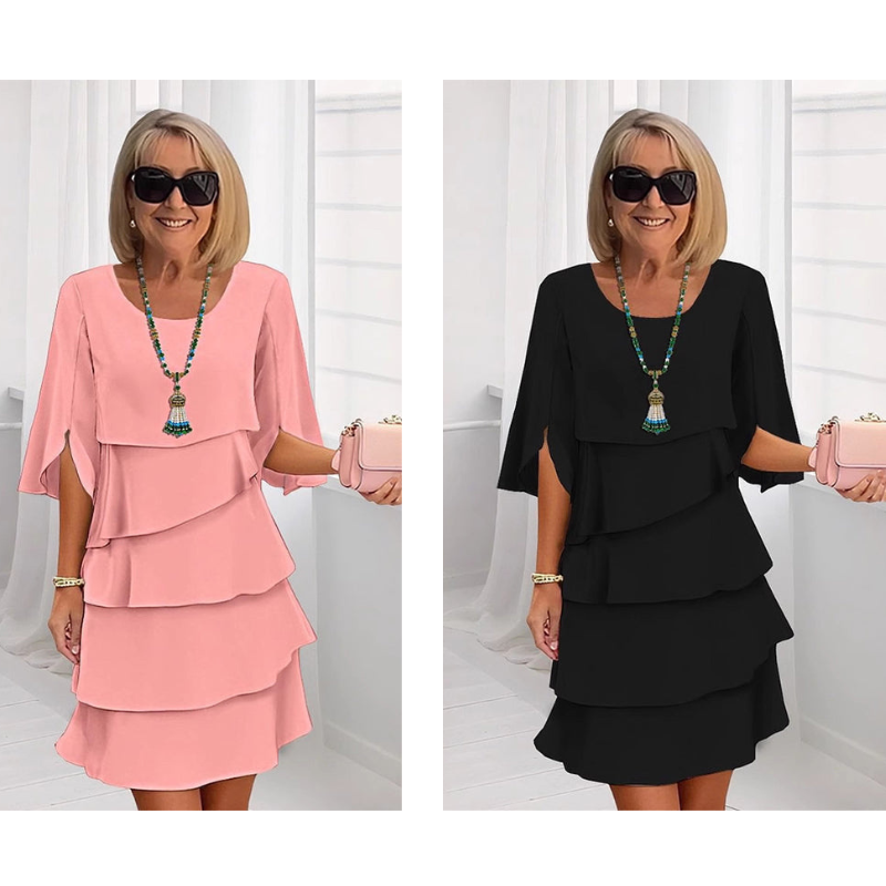 🎁 ¡50 % DE DESCUENTO! Elegante vestido con mangas con volantes en capas para mujer: un estilo sencillo para cualquier ocasión 💃