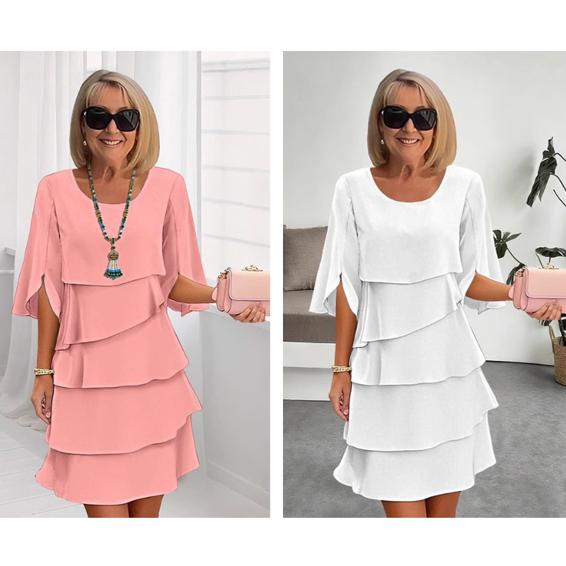 🎁 ¡50 % DE DESCUENTO! Elegante vestido con mangas con volantes en capas para mujer: un estilo sencillo para cualquier ocasión 💃