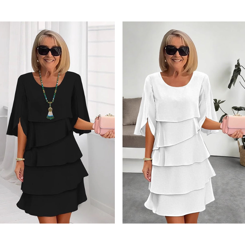 🎁 ¡50 % DE DESCUENTO! Elegante vestido con mangas con volantes en capas para mujer: un estilo sencillo para cualquier ocasión 💃