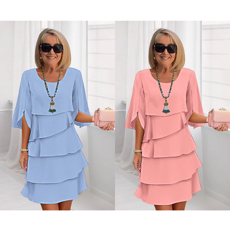 🎁 ¡50 % DE DESCUENTO! Elegante vestido con mangas con volantes en capas para mujer: un estilo sencillo para cualquier ocasión 💃