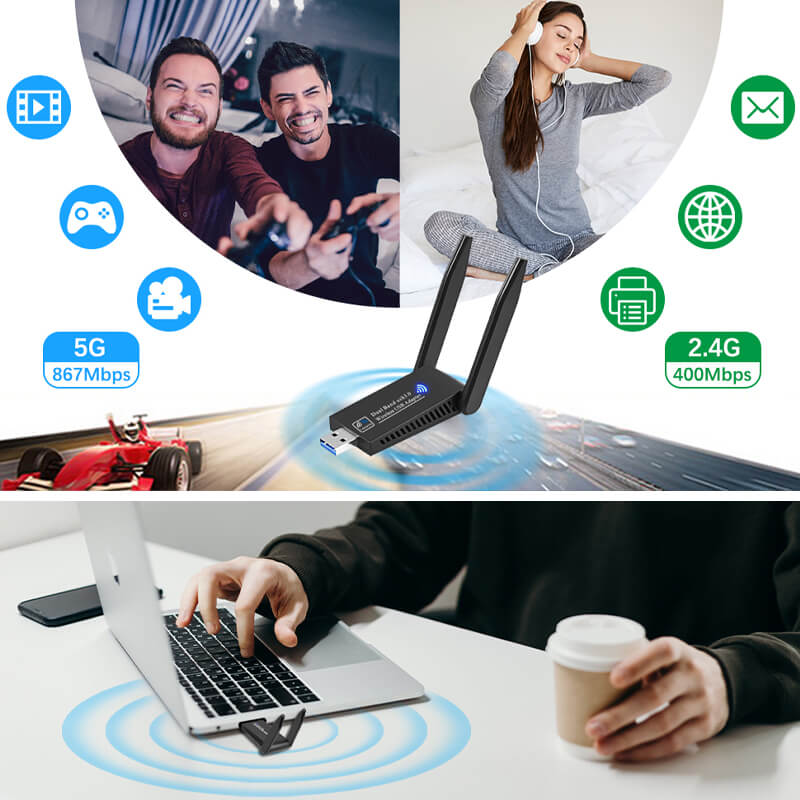 Tarjeta de red inalámbrica de 1300Mbps 5G Gigabit de doble banda