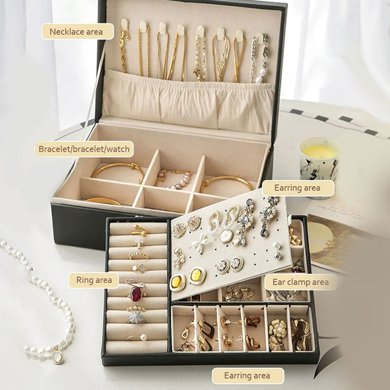Organizador de Pendientes y Collares de Cuero PU de Gran Capacidad con Cerradura