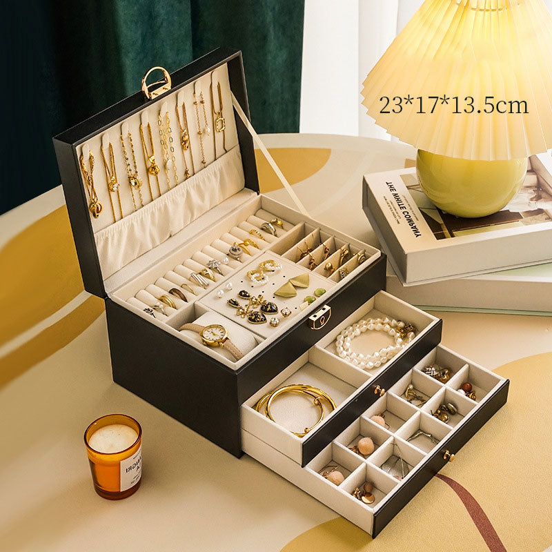 Organizador de Pendientes y Collares de Cuero PU de Gran Capacidad con Cerradura