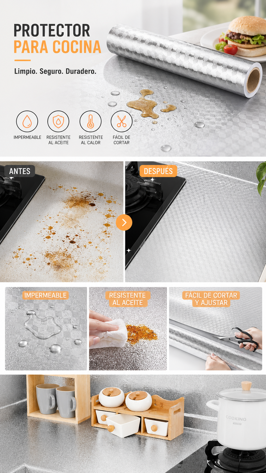 📢📢¡¡50% DE DESCUENTO!! ⏰Papel tapiz adhesivo para cocina – Protector de salpicaduras impermeable autoadhesivo para cocina