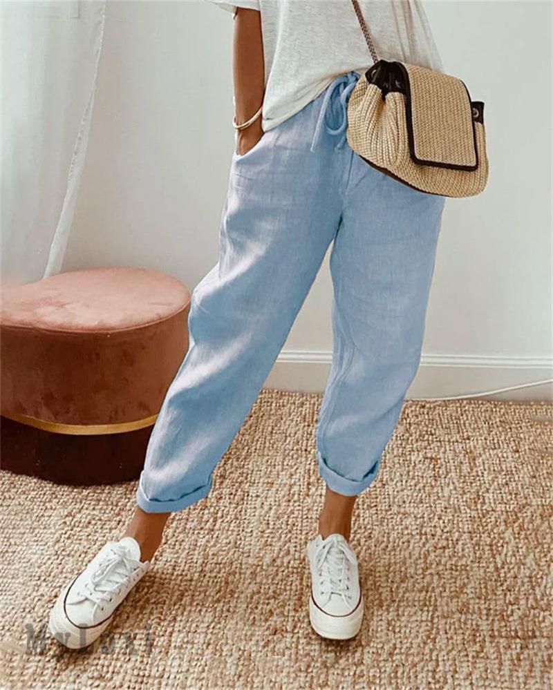 🎁 ¡50 % DE DESCUENTO! 👖🌿 Pantalones informales de algodón y lino para mujer: transpirables, de cintura alta y largo hasta el tobillo, elegantes ✨