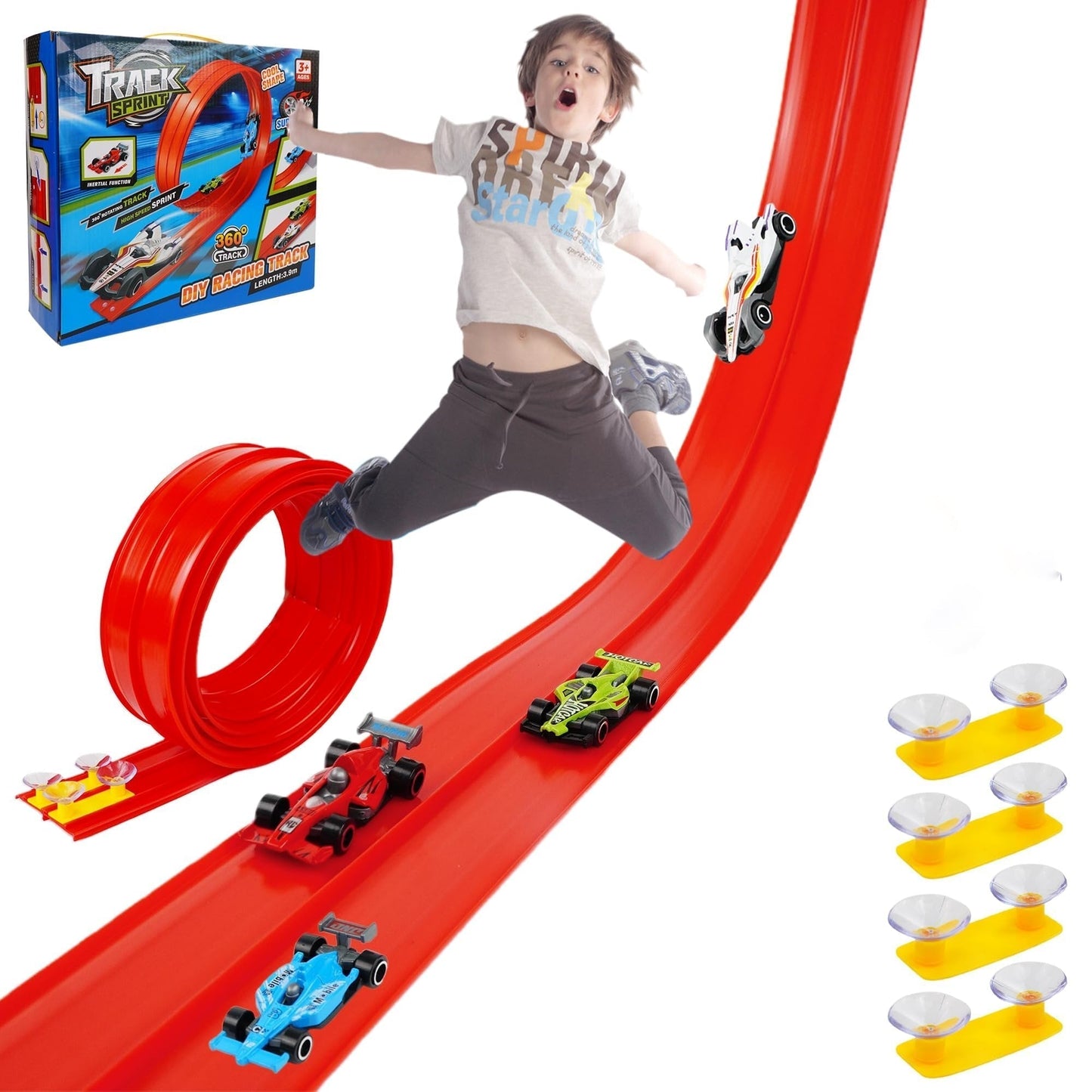 🎁Oferta especial de Navidad: 50 % de descuento🎅🏎️Pista de carreras con ventosas para coches de aleación para niños DIY
