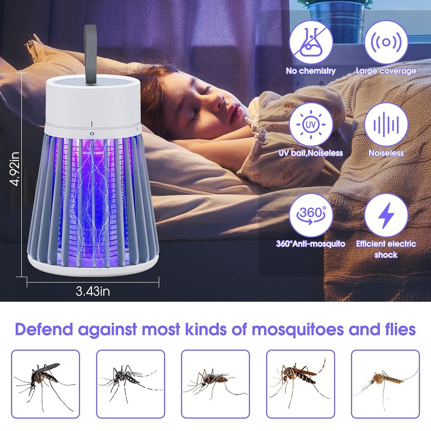 🔥Promoción de verano🦟Lámpara portátil USB/recargable para mosquitos y moscas, para interiores y exteriores.