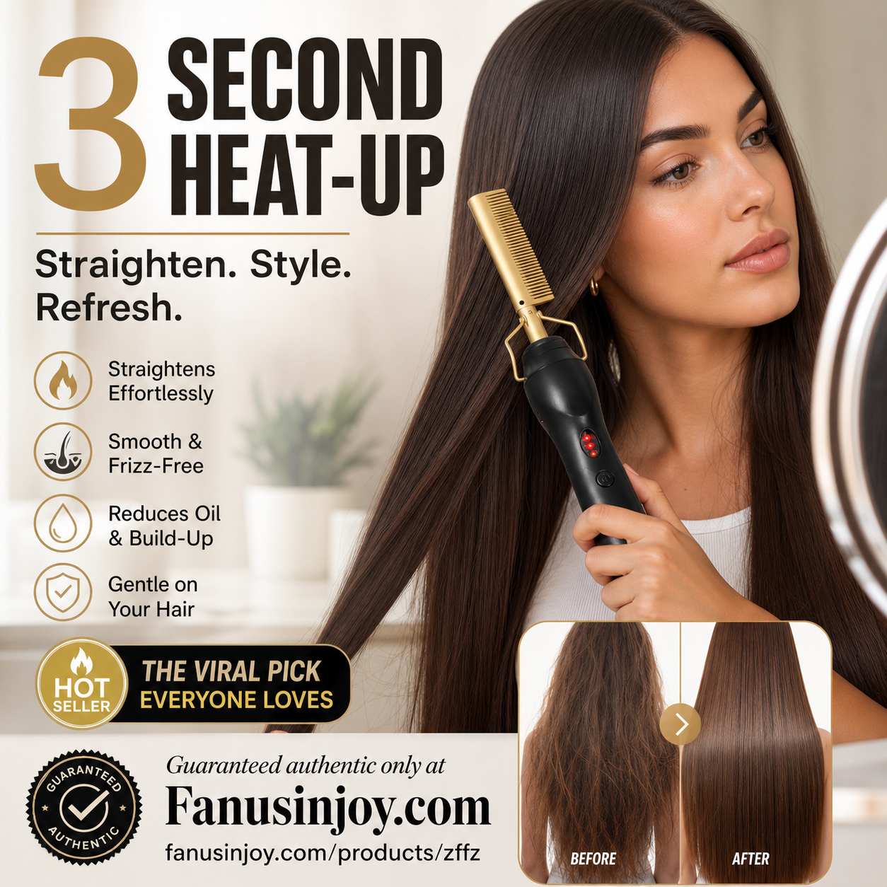 ✨️Amazing Discount on 🔥2026 New Arrival！🎁💇‍♀️Heats in 3 Seconds & Shapes in 5 Seconds！👱‍♀️Create Perfect Hairstyles Quickly！✨️Portable Electric Hair Straightening and Curling Comb