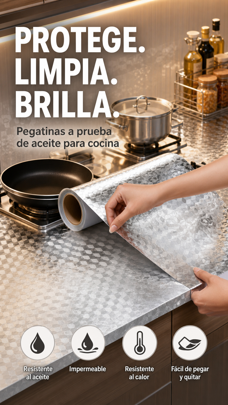 📢📢¡¡50% DE DESCUENTO!! ⏰Papel tapiz adhesivo para cocina – Protector de salpicaduras impermeable autoadhesivo para cocina