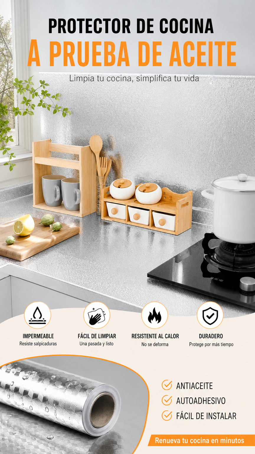 📢📢¡¡50% DE DESCUENTO!! ⏰Papel tapiz adhesivo para cocina – Protector de salpicaduras impermeable autoadhesivo para cocina