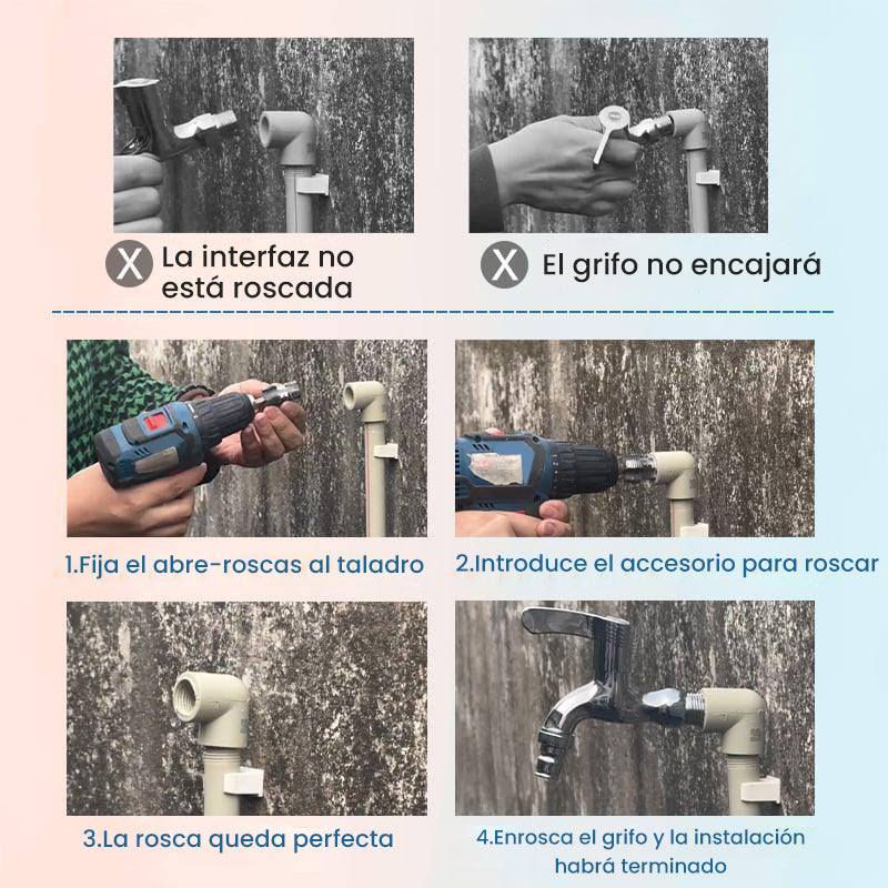 🌲Kit de roscado de tubos de PVC compatible con taladro eléctrico con varios tama